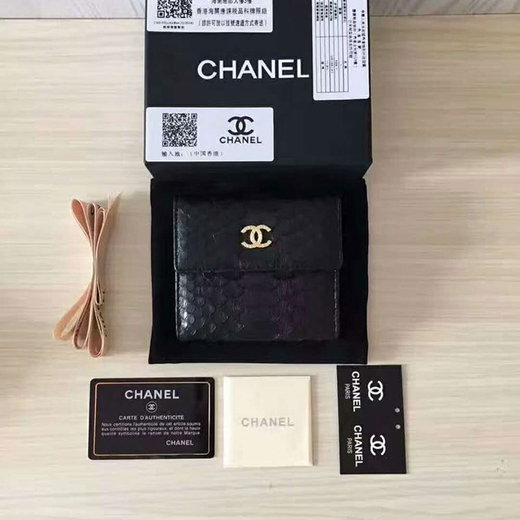 2017 Chanel Matelasse Tri-Fold Wallet Original python leather A48980