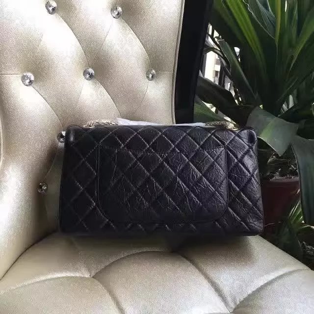 2017 Chanel Original Black Glazed Crackled Leather Classic Flap Bag A227 Gold