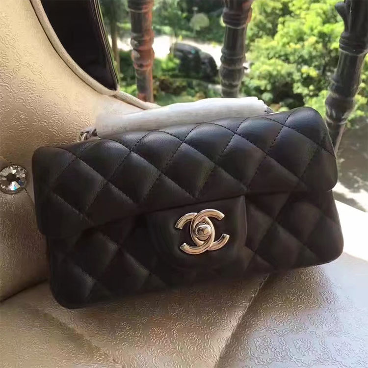 2017 Chanel Phone Bags Black Original Sheepskin Leather A34008 Gold