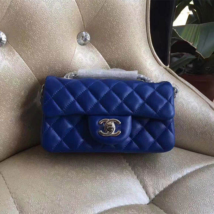 2017 Chanel Phone Bags Blue Original Sheepskin Leather A34008 Gold