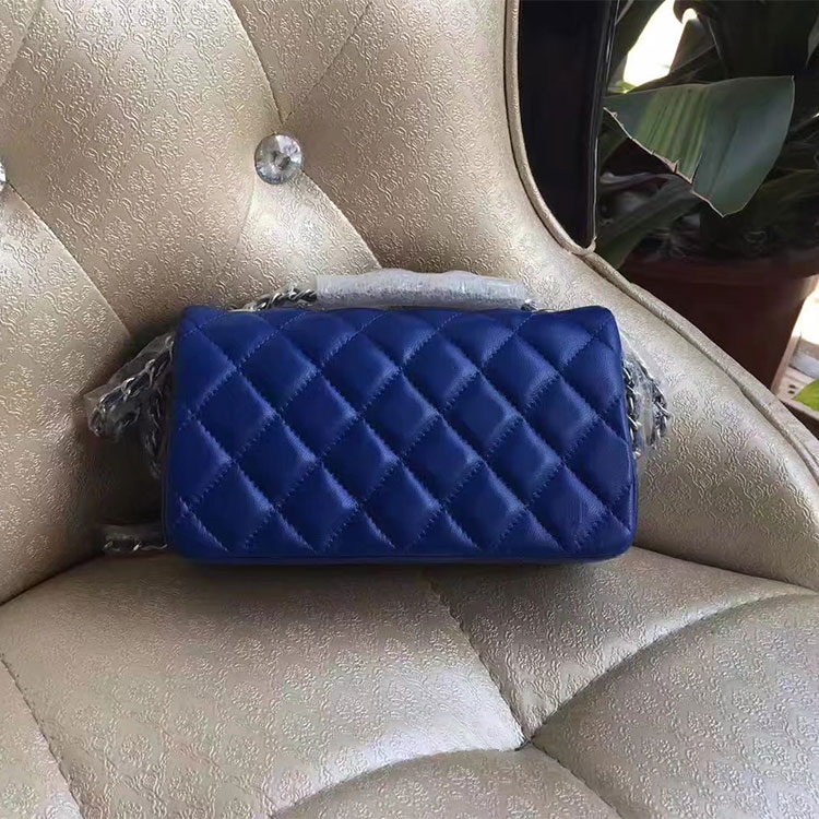 2017 Chanel Phone Bags Blue Original Sheepskin Leather A34008 Gold