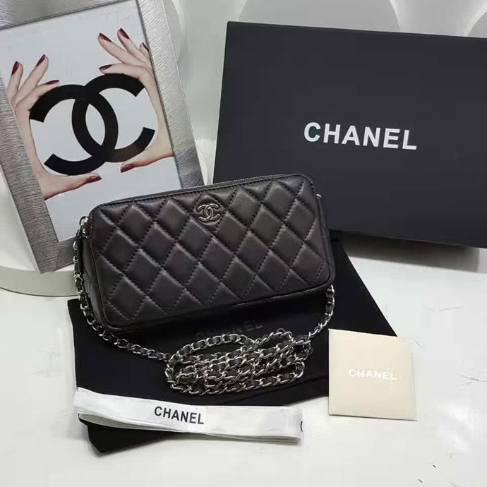 2017 Chanel Phone Bags Original Sheepskin Leather A7020 Silver