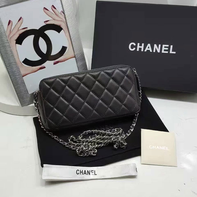 2017 Chanel Phone Bags Original Sheepskin Leather A7020 Silver