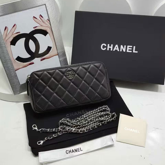 2017 Chanel Phone Bags Original Sheepskin Leather A7020 Silver