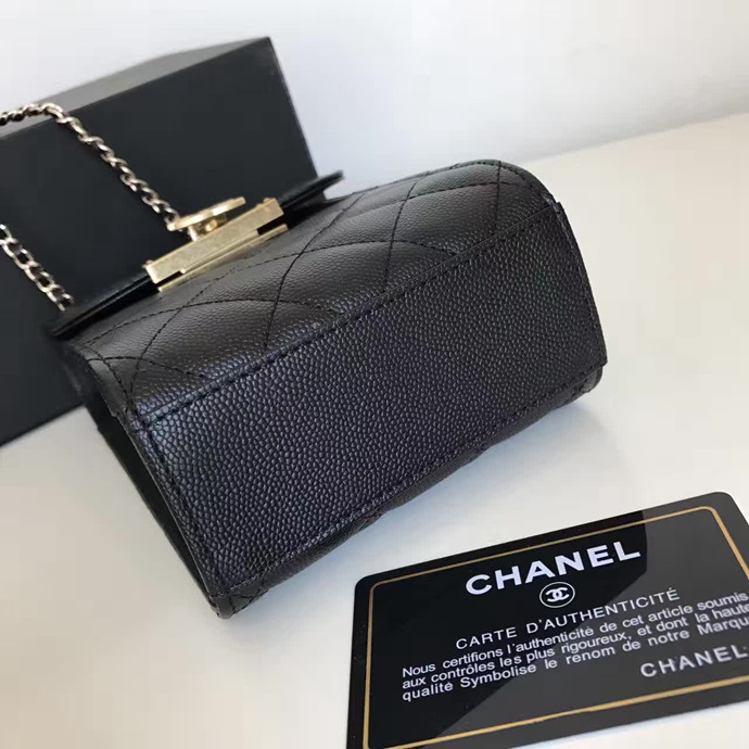 2017 Chanel Phone bag Black Original Caviar leather A79302 Bronze