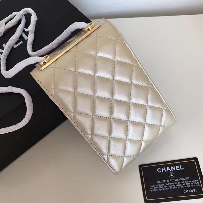 2017 Chanel Phone bag Gold Original Sheepskin leather A79301 Gold