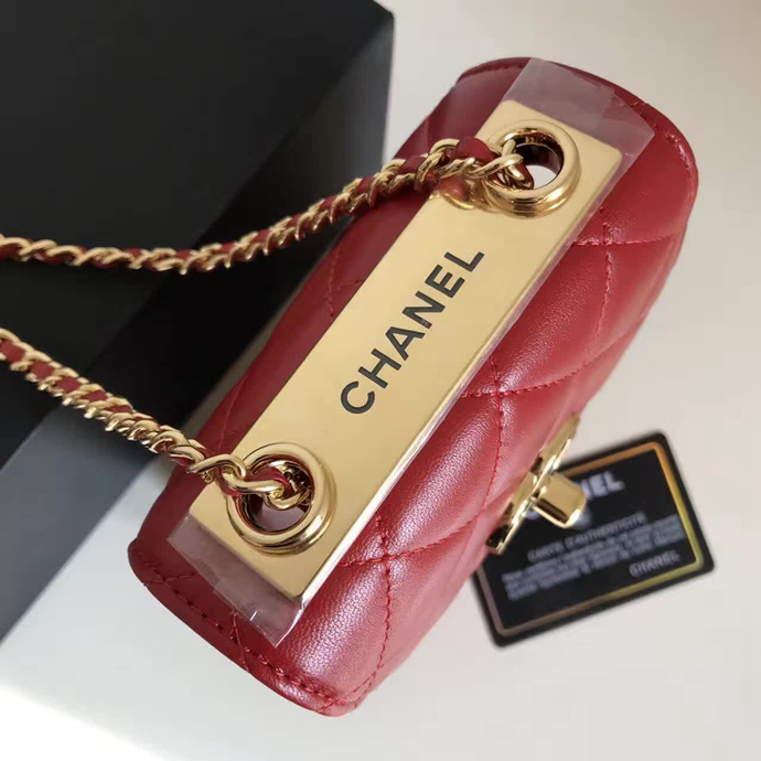 2017 Chanel Phone bag Red Original Sheepskin leather A79301 Gold