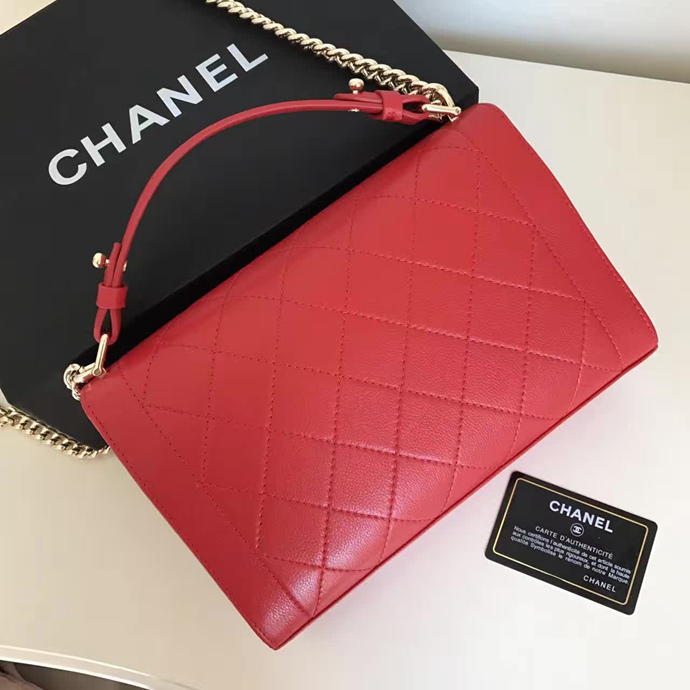 2017 Chanel Shoulder Tote Bag Original Deer Leather A93702 Red