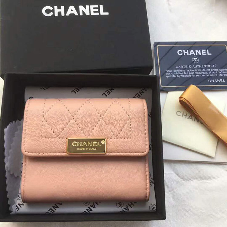 2017 Chanel Tri-Fold Wallet Original Lambskin Leather A84298 Gold Hardware