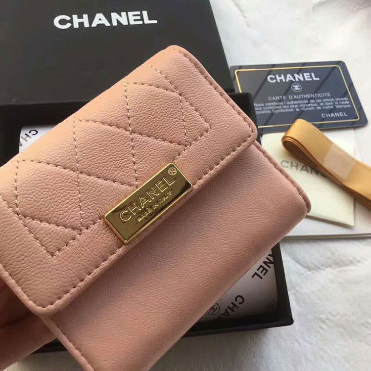 2017 Chanel Tri-Fold Wallet Original Lambskin Leather A84298 Gold Hardware