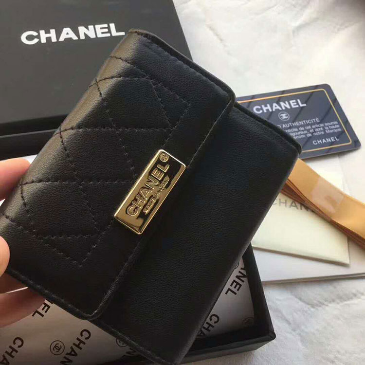 2017 Chanel Tri-Fold Wallet Original Lambskin Leather A84298 Gold Hardware