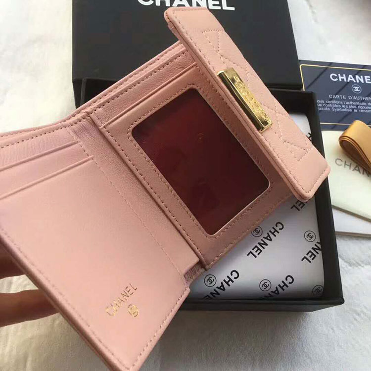 2017 Chanel Tri-Fold Wallet Original Lambskin Leather A84298 Gold Hardware