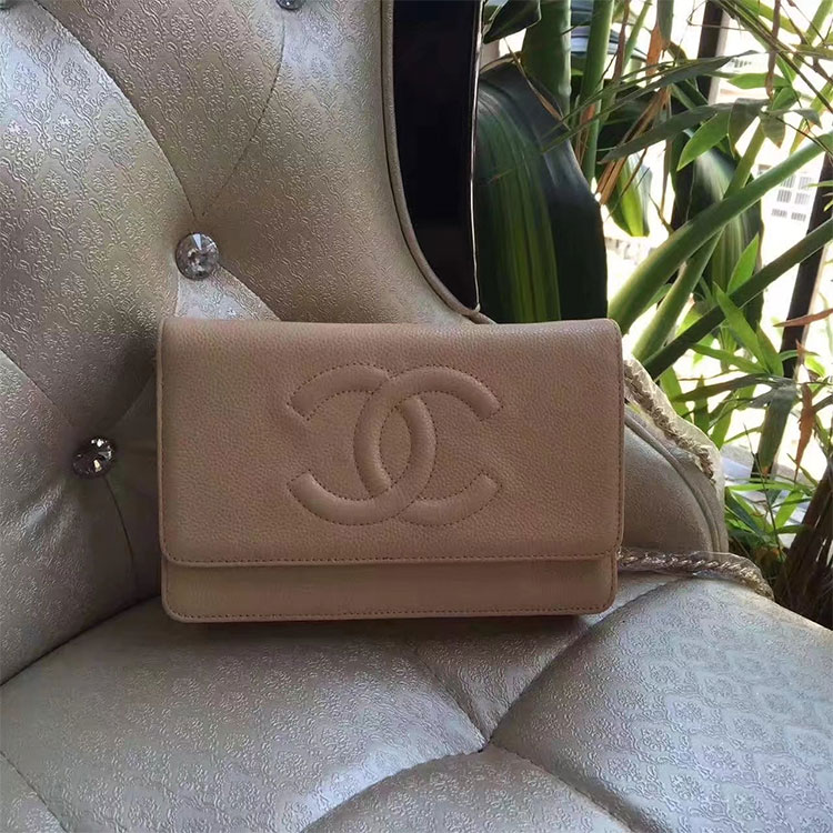 2017 Chanel WOC A33814 Apricot Original Caviar Leather Mini Flap Bag Gold