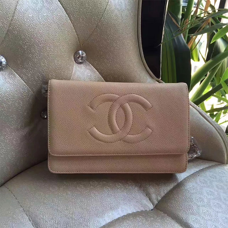 2017 Chanel WOC A33814 Apricot Original Caviar Leather Mini Flap Bag Silver