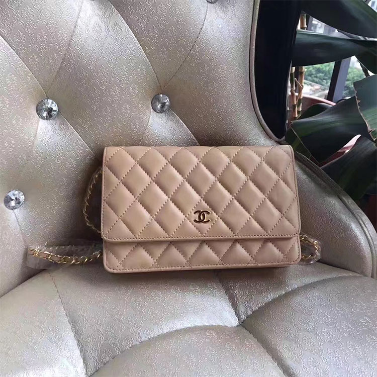 2017 Chanel WOC A33814 Apricot Original Lambskin Leather Mini Flap Bag Gold