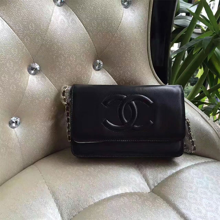 2017 Chanel WOC A33814 Black Original Lambskin Leather Mini Flap Bag Gold