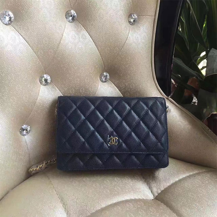 2017 Chanel WOC A33814 Blue Original Caviar Leather Mini Flap Bag Gold