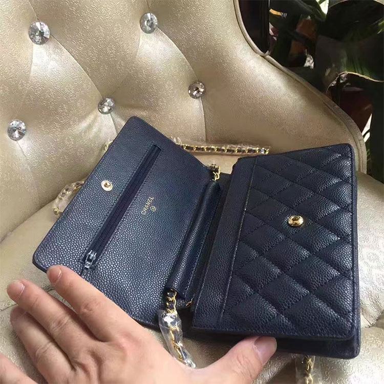 2017 Chanel WOC A33814 Blue Original Caviar Leather Mini Flap Bag Gold