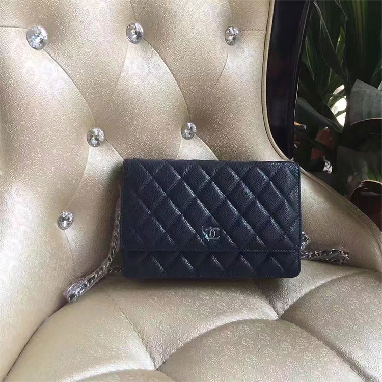 2017 Chanel WOC A33814 Blue Original Caviar Leather Mini Flap Bag Silver