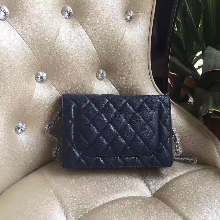 2017 Chanel WOC A33814 Blue Original Caviar Leather Mini Flap Bag Silver