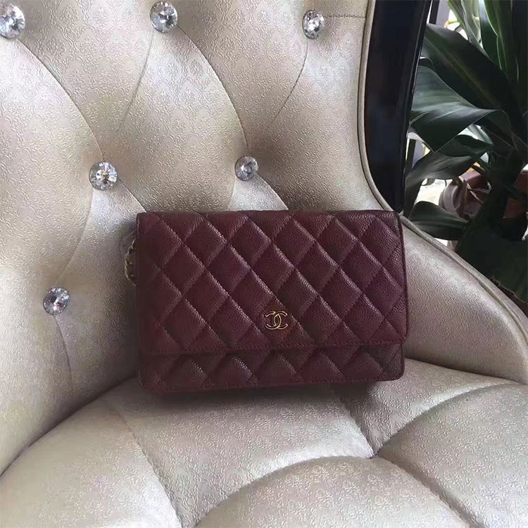 2017 Chanel WOC A33814 Burgundy Original Caviar Leather Mini Flap Bag Gold