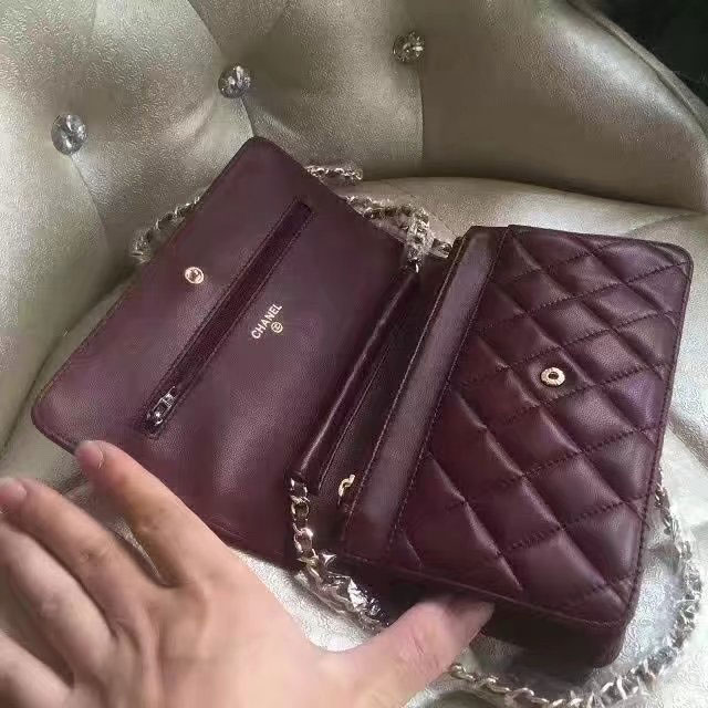 2017 Chanel WOC A33814 Burgundy Original Lambskin Leather Mini Flap Bag Gold