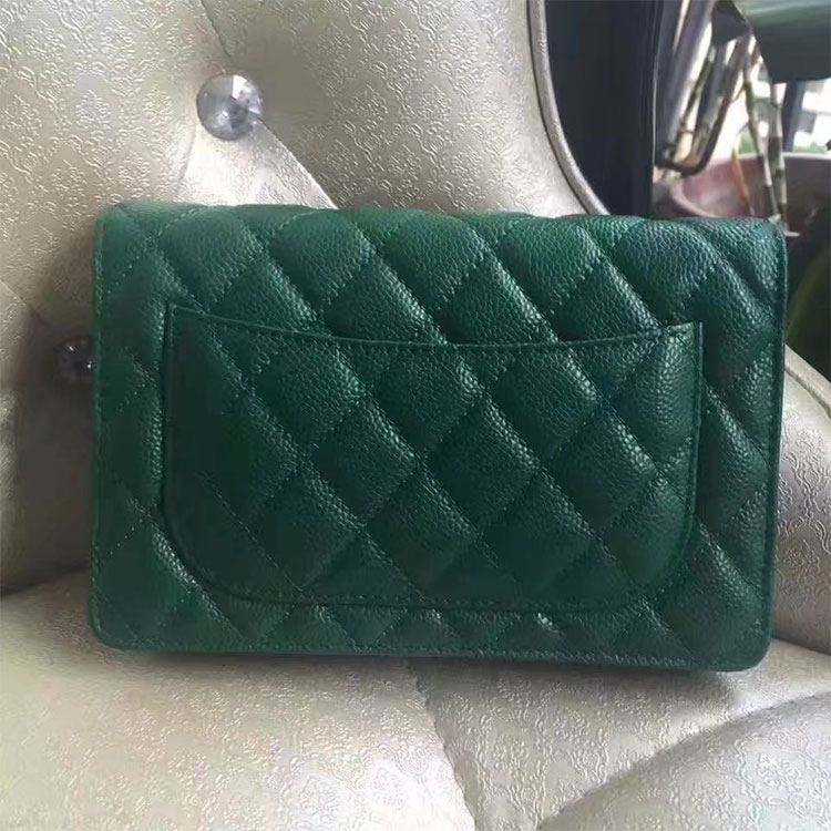 2017 Chanel WOC A33814 Green Original Caviar Leather Mini Flap Bag Silver