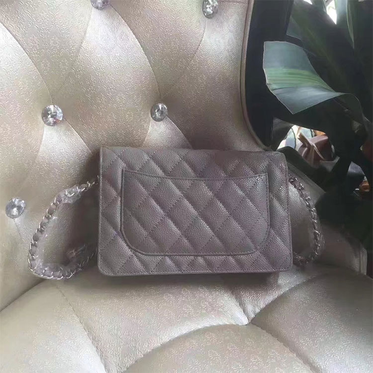 2017 Chanel WOC A33814 Grey Original Caviar Leather Mini Flap Bag Silver