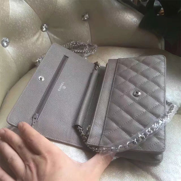 2017 Chanel WOC A33814 Grey Original Caviar Leather Mini Flap Bag Silver