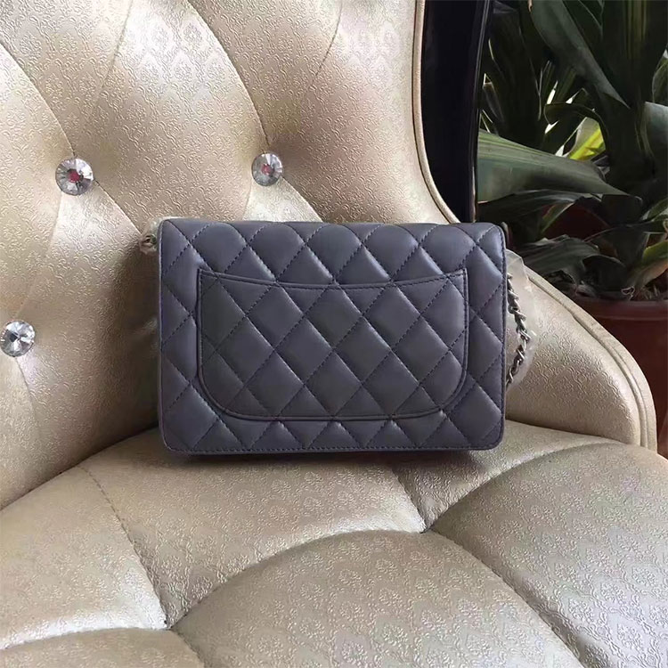 2017 Chanel WOC A33814 Grey Original Lambskin Leather Mini Flap Bag Silver