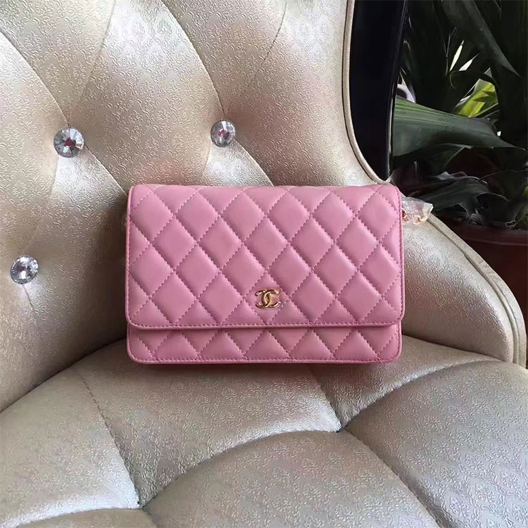 2017 Chanel WOC A33814 Pink Original Lambskin Leather Mini Flap Bag Gold