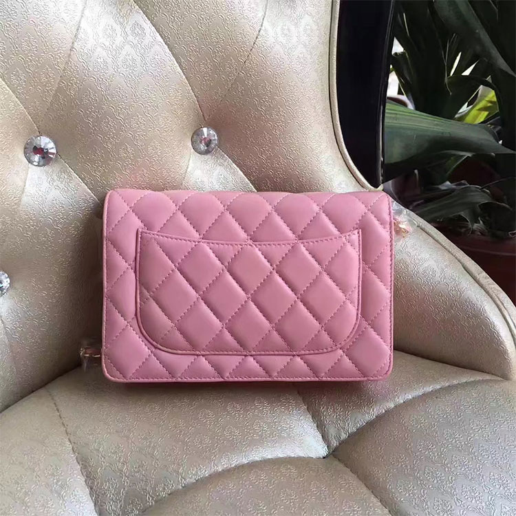 2017 Chanel WOC A33814 Pink Original Lambskin Leather Mini Flap Bag Gold