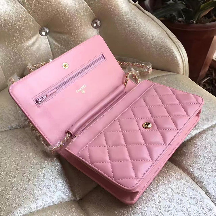 2017 Chanel WOC A33814 Pink Original Lambskin Leather Mini Flap Bag Gold