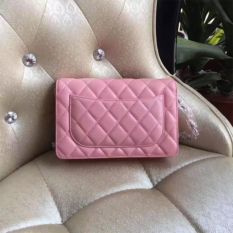 2017 Chanel WOC A33814 Pink Original Lambskin Leather Mini Flap Bag Silver