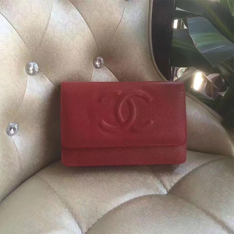 2017 Chanel WOC A33814 Red Original Caviar Leather Mini Flap Bag Silver