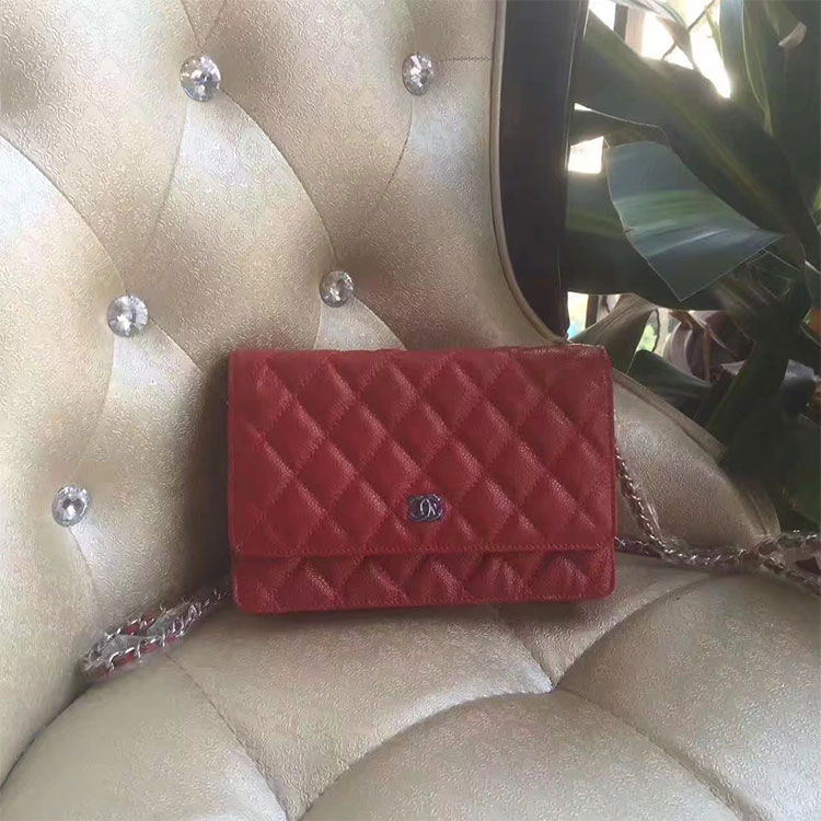 2017 Chanel WOC A33814 Red Original Caviar Leather Mini Flap Bag Silver