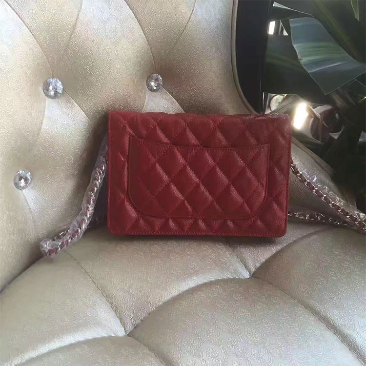 2017 Chanel WOC A33814 Red Original Caviar Leather Mini Flap Bag Silver