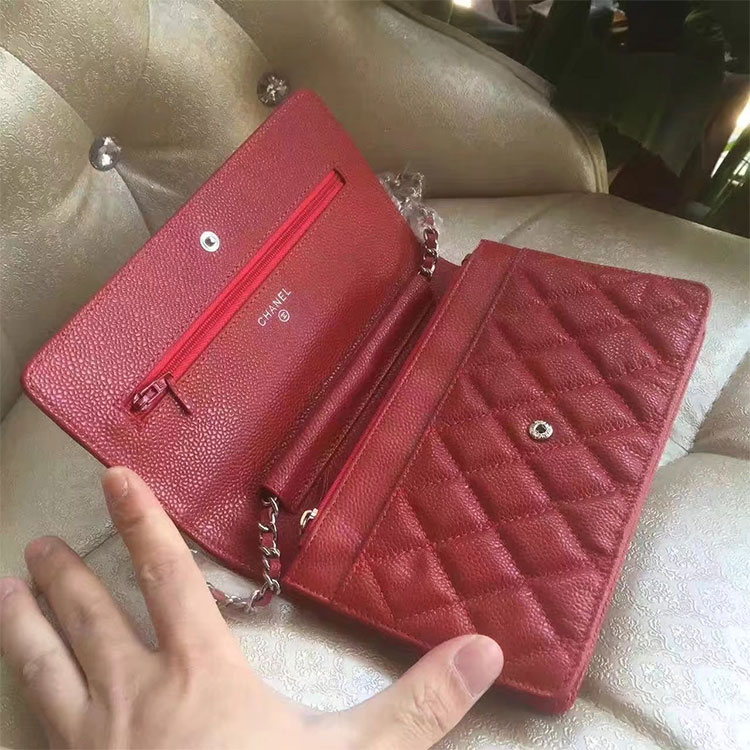 2017 Chanel WOC A33814 Red Original Caviar Leather Mini Flap Bag Silver