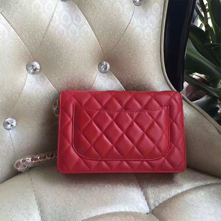 2017 Chanel WOC A33814 Red Original Lambskin Leather Mini Flap Bag Gold