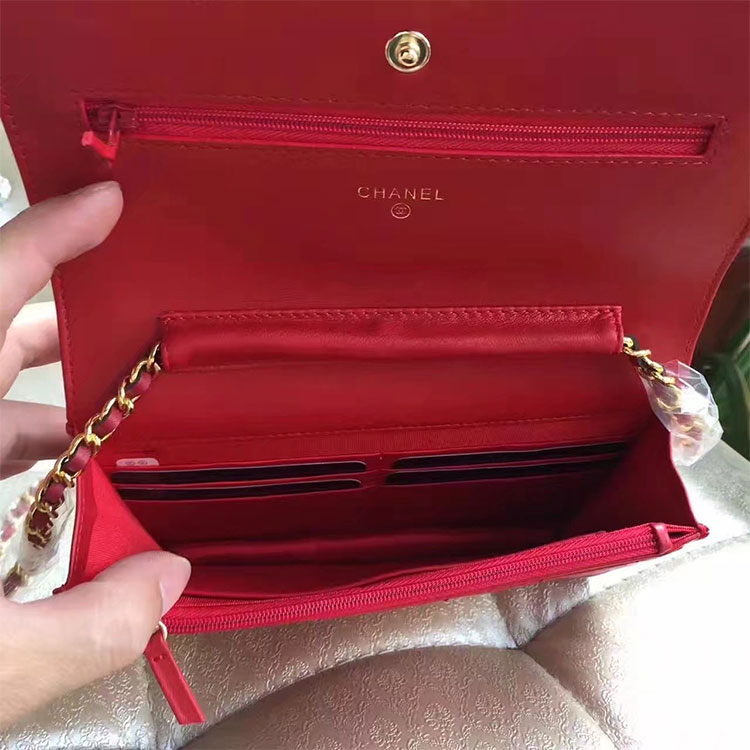 2017 Chanel WOC A33814 Red Original Lambskin Leather Mini Flap Bag Gold