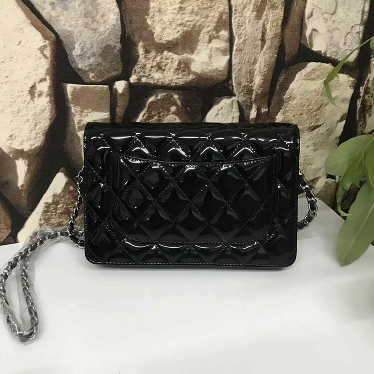 2017 Chanel WOC A33815 Black Original Patent Leather Flap Shoulder Bags Silver