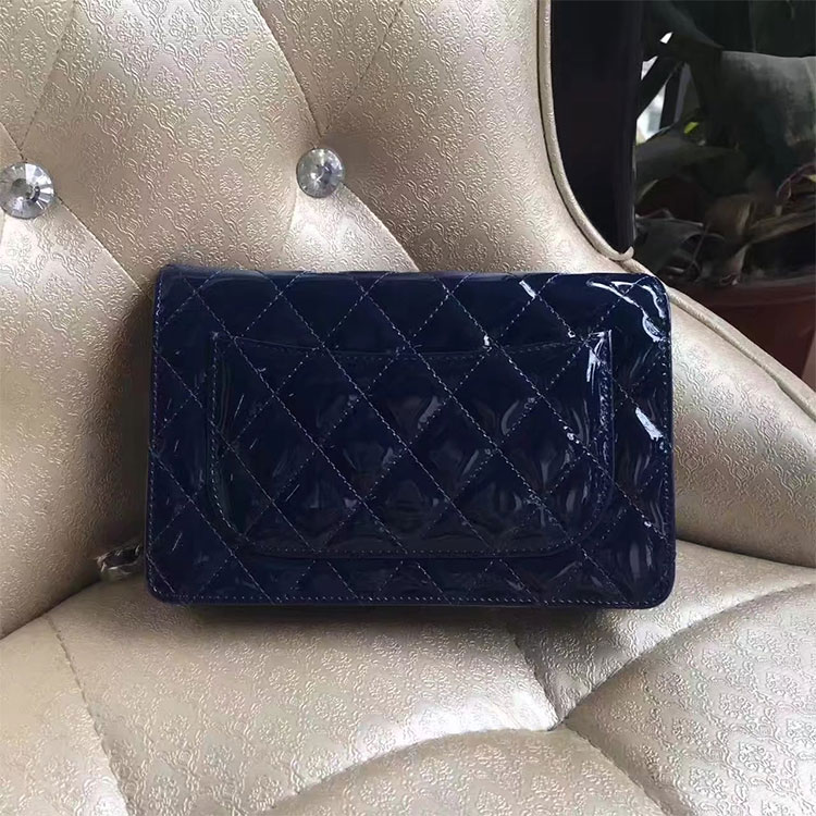 2017 Chanel WOC A33815 Blue Original Patent Leather Flap Shoulder Bags Silver