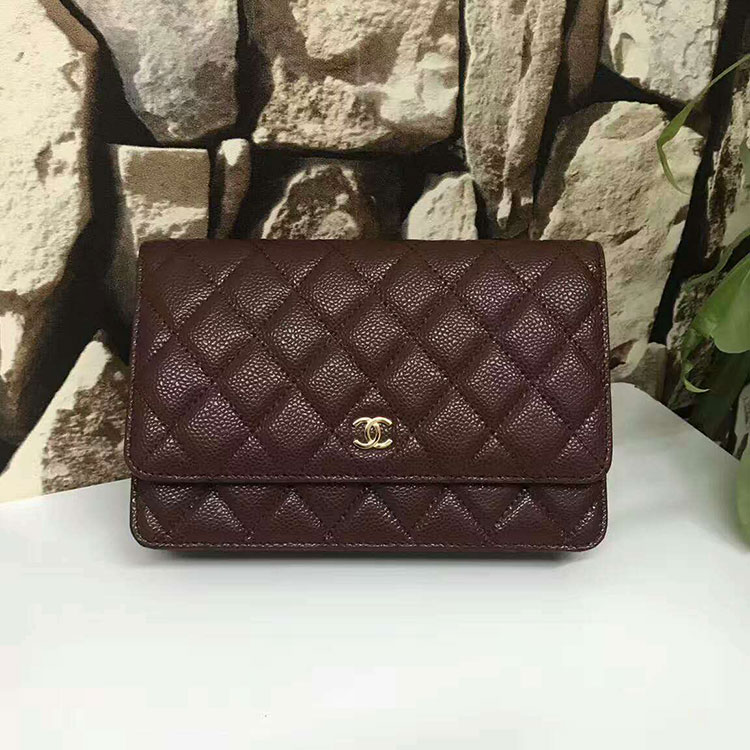 2017 Chanel WOC A33815 Burgundy Original Caviar Leather Flap Shoulder Bags Gold