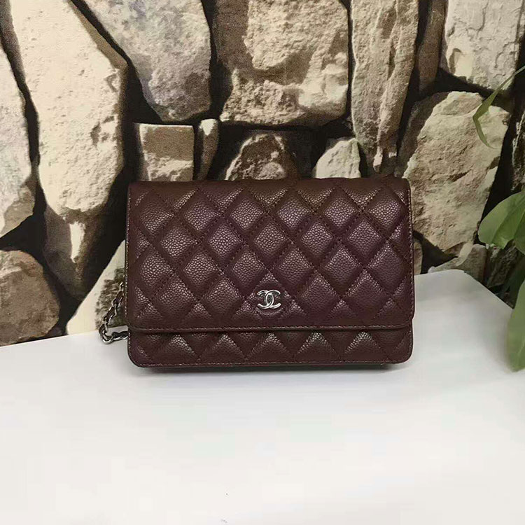 2017 Chanel WOC A33815 Burgundy Original Caviar Leather Flap Shoulder Bags Silver