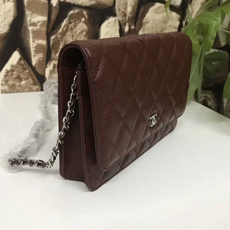 2017 Chanel WOC A33815 Burgundy Original Caviar Leather Flap Shoulder Bags Silver