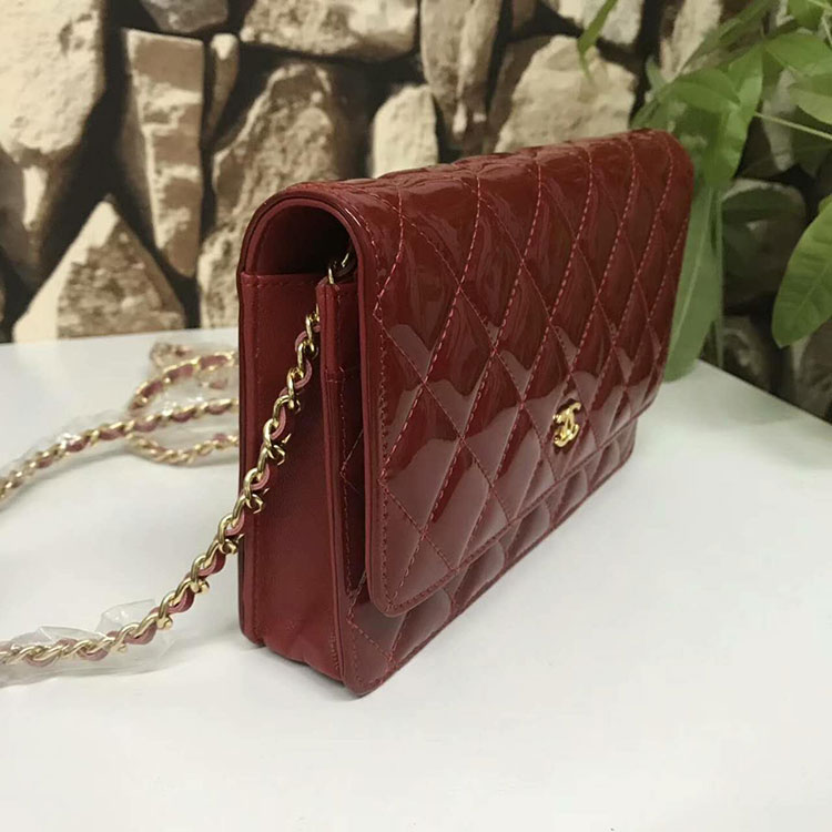 2017 Chanel WOC A33815 Burgundy Original Patent Leather Flap Shoulder Bags Gold