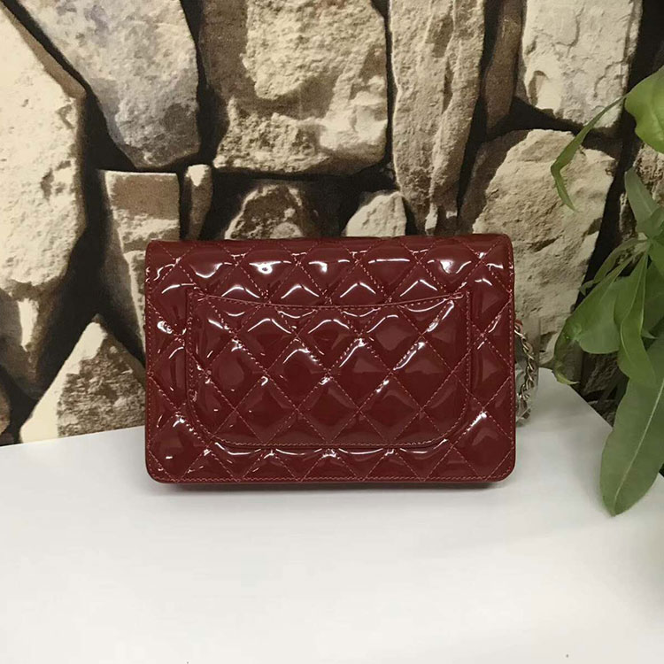 2017 Chanel WOC A33815 Burgundy Original Patent Leather Flap Shoulder Bags Gold