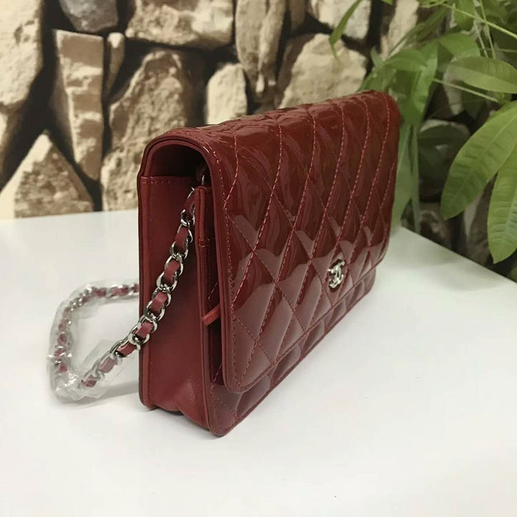 2017 Chanel WOC A33815 Burgundy Original Patent Leather Flap Shoulder Bags Silver