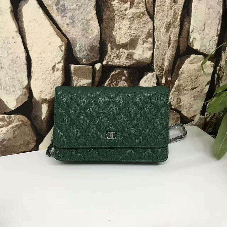 2017 Chanel WOC A33815 Green Original Caviar Leather Flap Shoulder Bags Silver