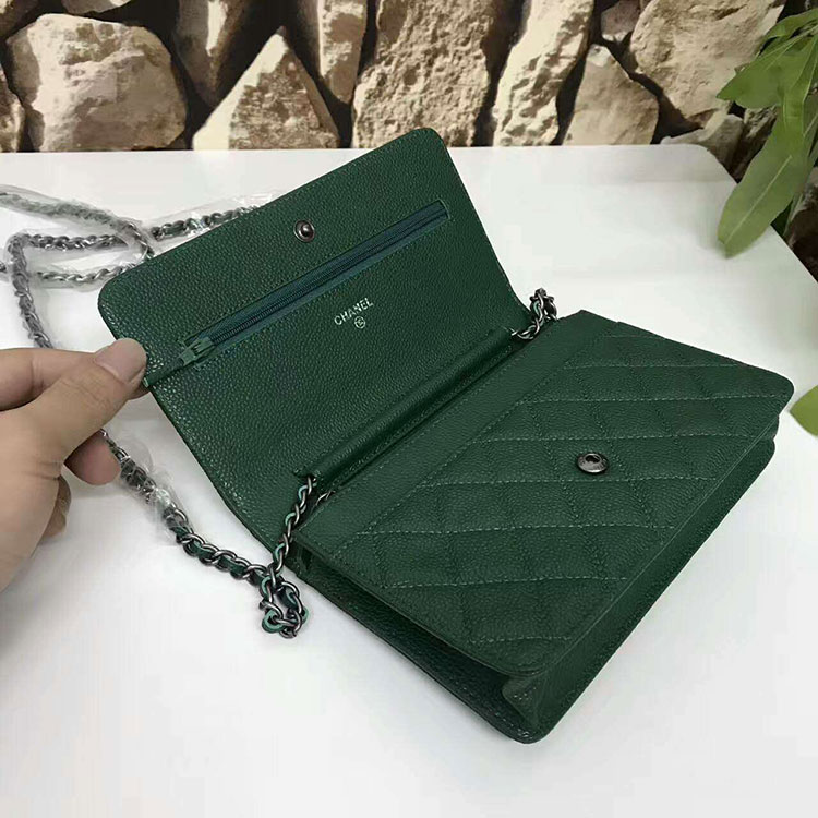 2017 Chanel WOC A33815 Green Original Caviar Leather Flap Shoulder Bags Silver